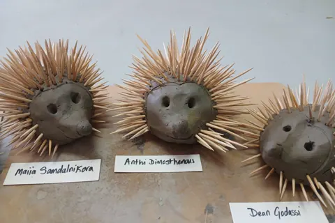 Clay hedgehog artworks made by children